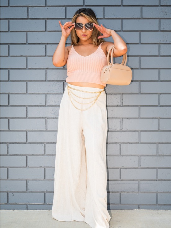 Pants - Wide-Leg Cream Palazzo Pants - Elegant Summer Trousers